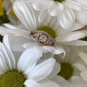 Rose & White Gold Diamond Swirl Engagement Ring