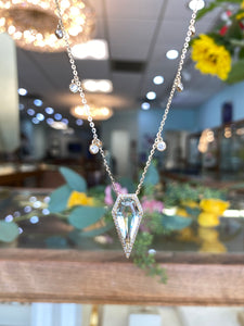 Green Amethyst & Diamond Shield Necklace