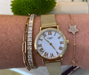 White Dial Gold Mesh Bracelet Watch