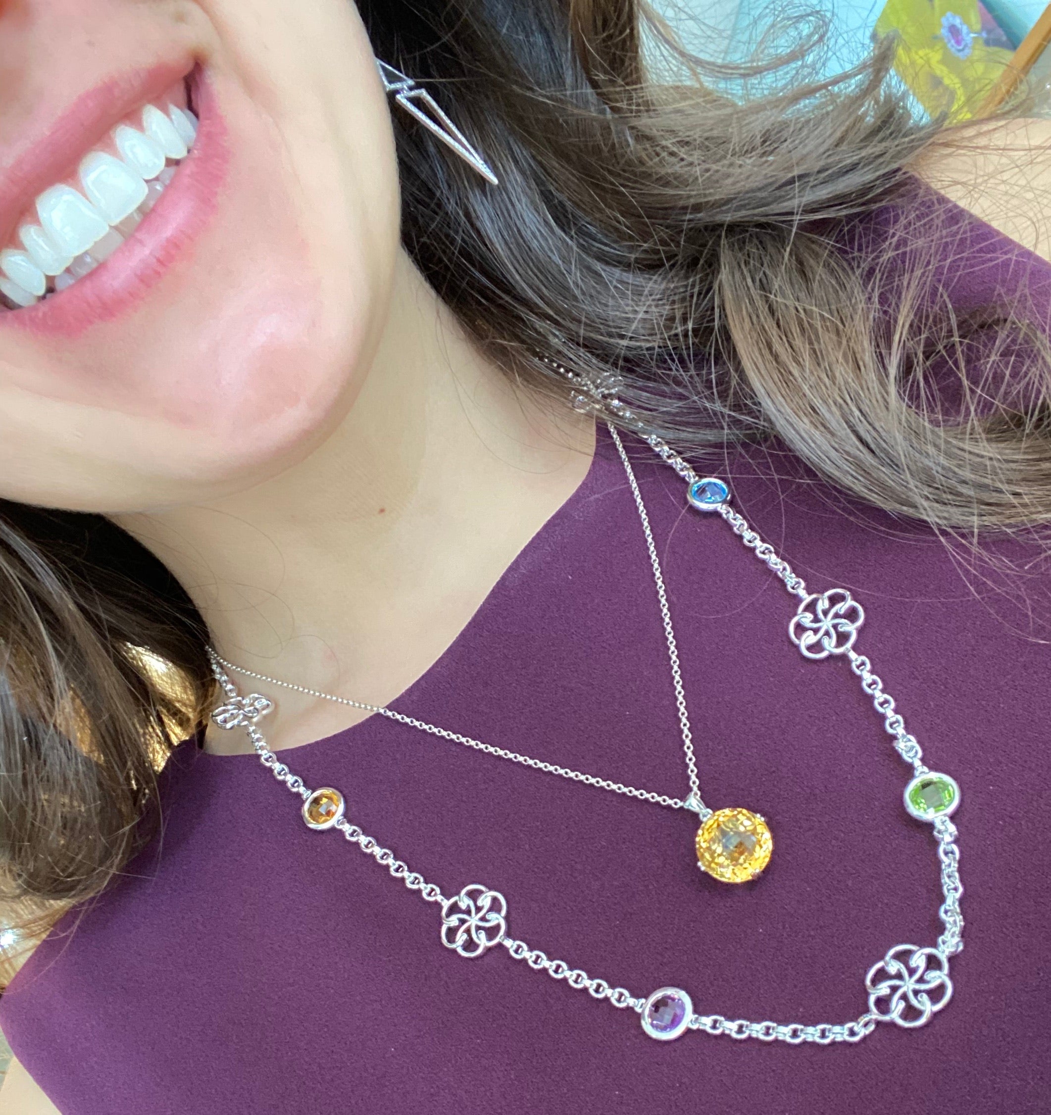 Sterling Silver Multi Gemstone 24” Necklace