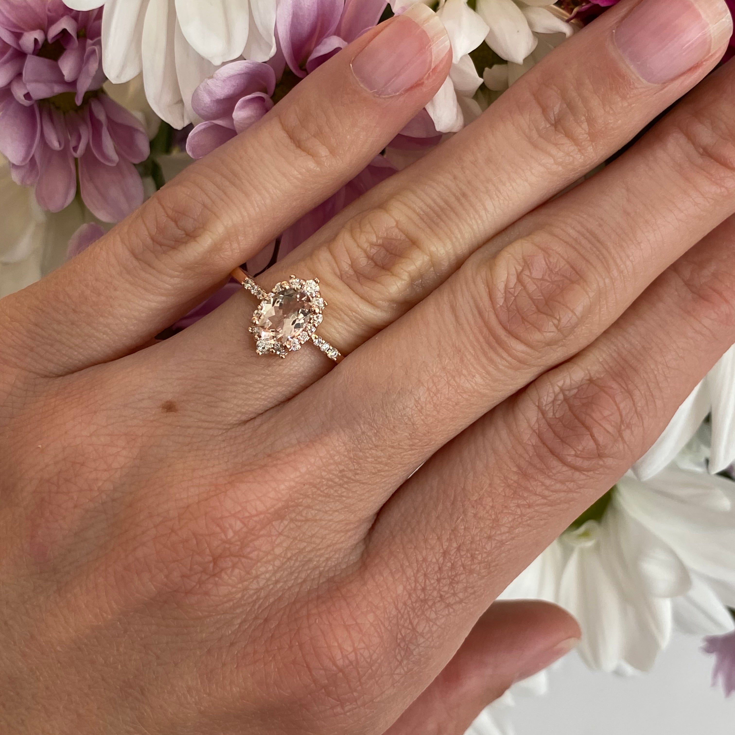 Oval Halo Morganite & Diamond Ring in Rose Gold