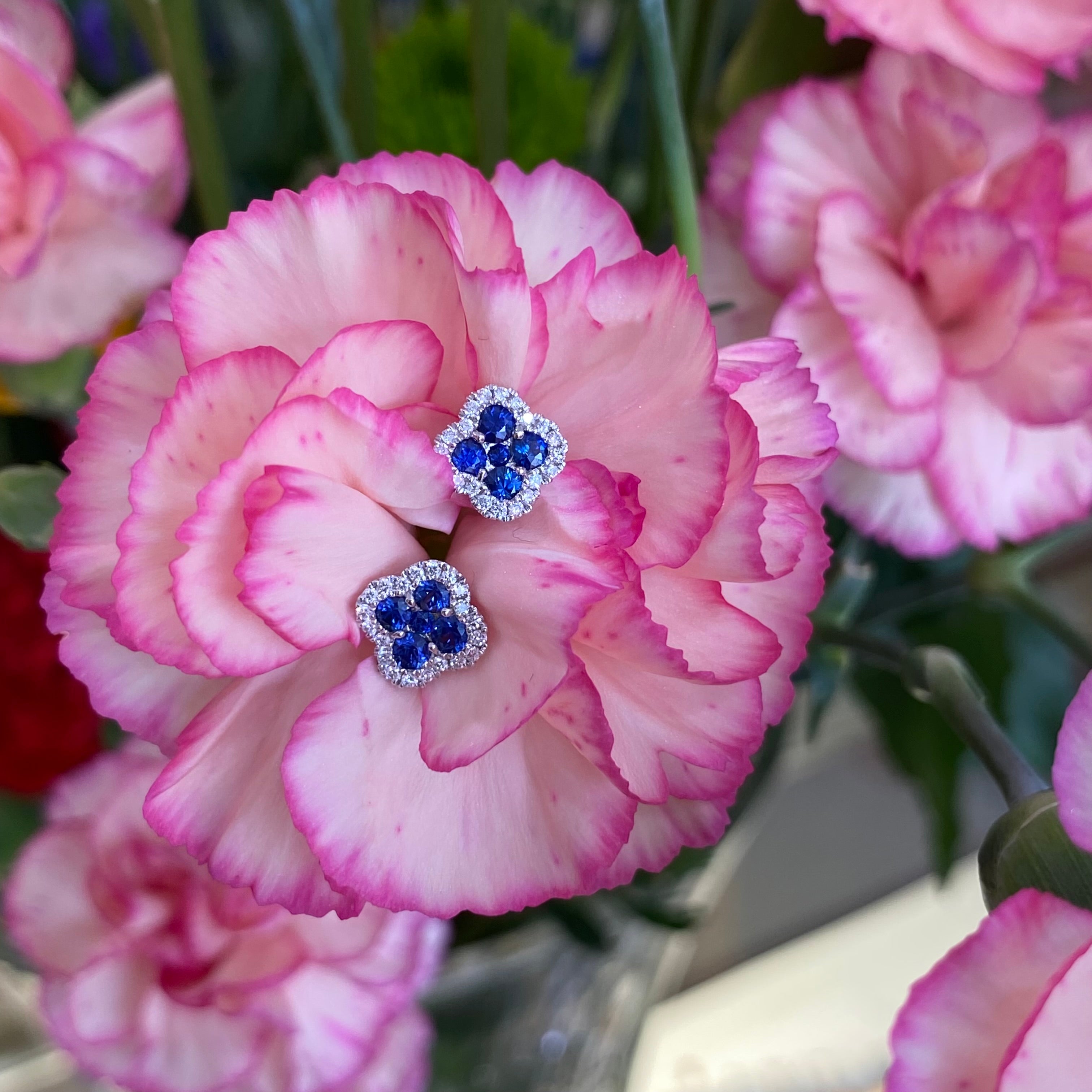 Clover Sapphire and Diamond Stud Earrings