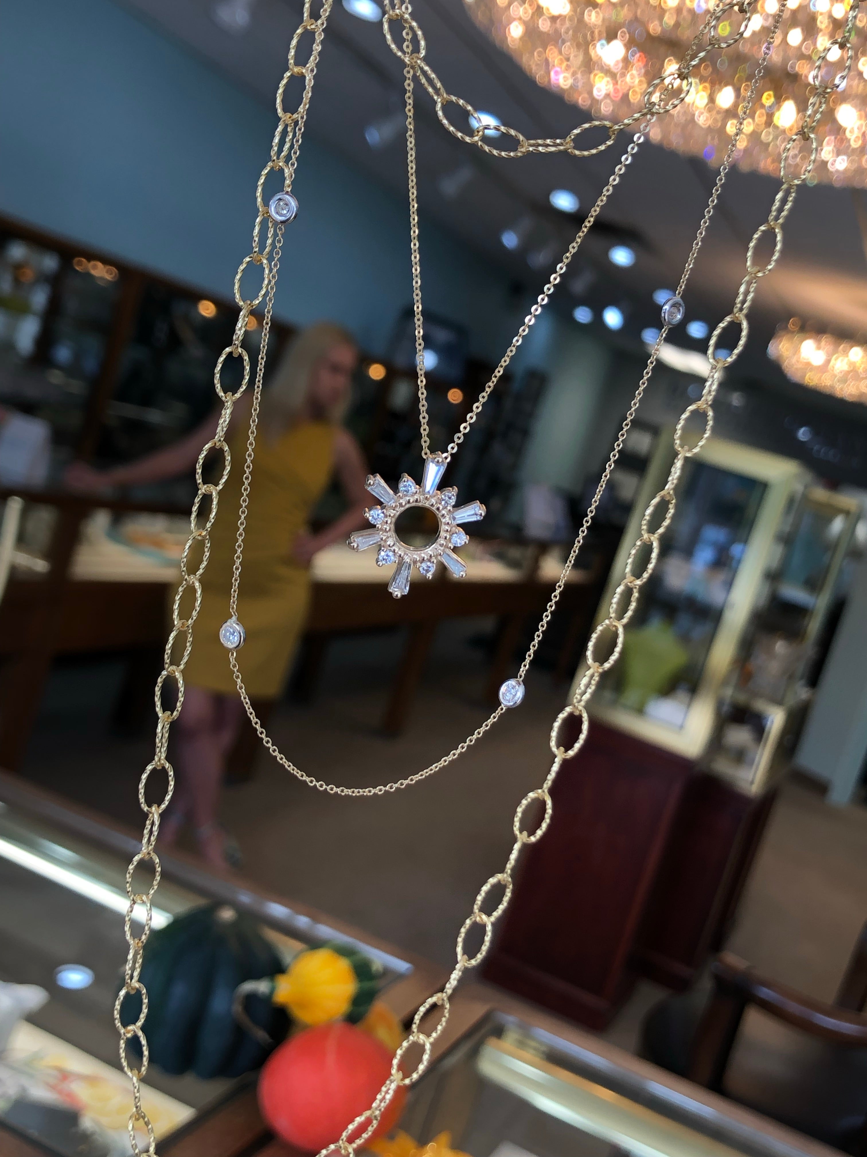 Diamond Sun Pendant and Chain