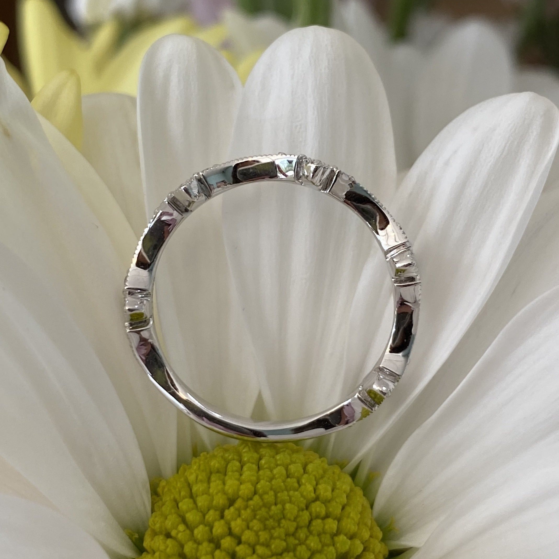 Unique Diamond & Milgrain Wedding Band