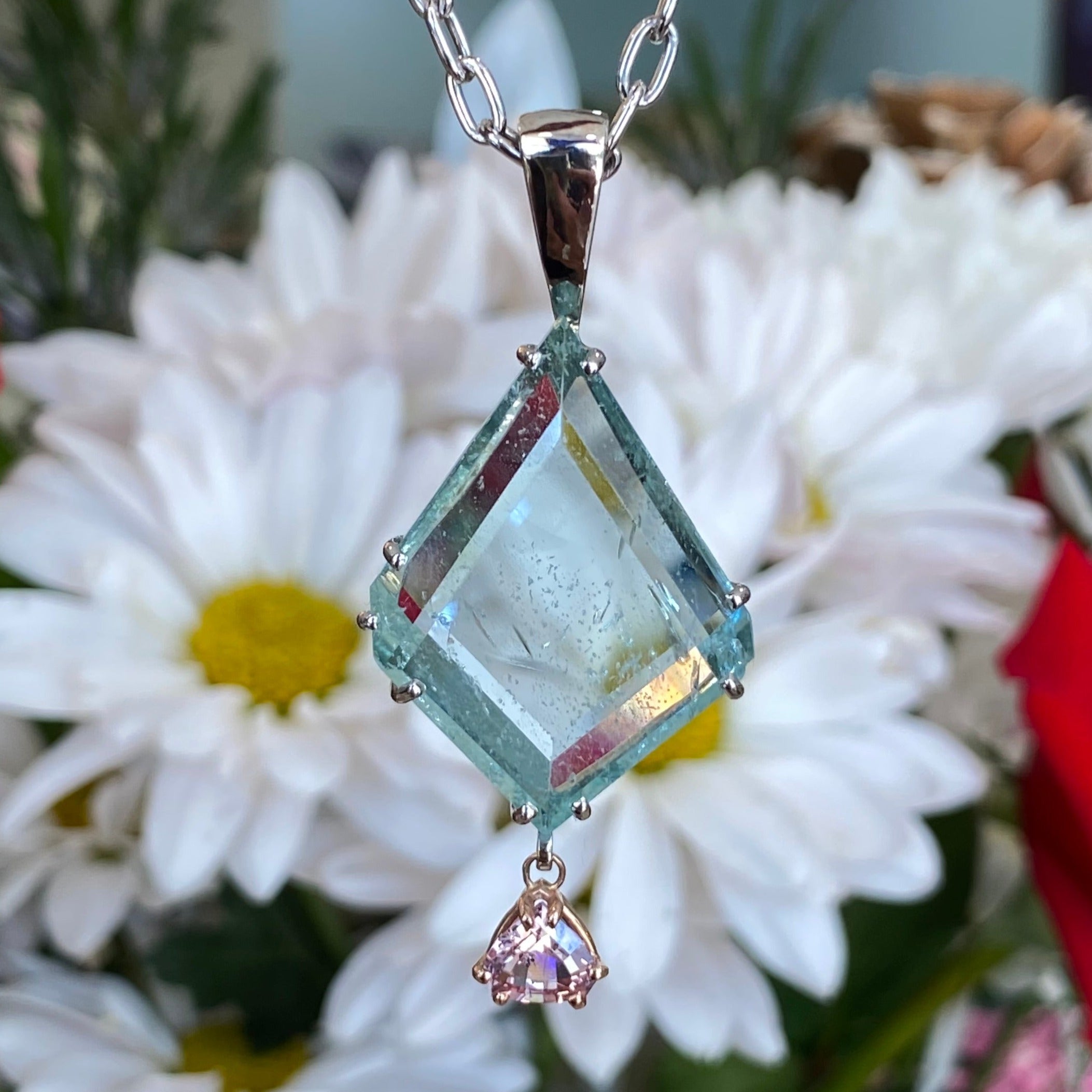 Aquamarine & Pink Sapphire Necklace