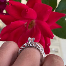 Load image into Gallery viewer, Fancy Round Solitaire Engagement Ring with Filigree Scroll Work
