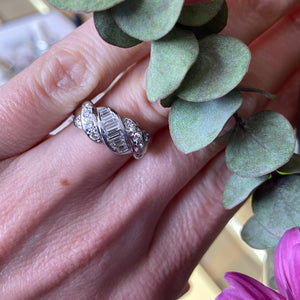 Vintage Platinum Baguette and Round Diamond Ring