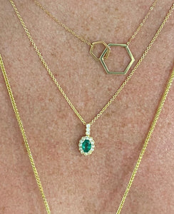 Emerald and Diamond Halo Necklace