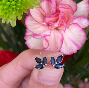Three Stone Marquis Sapphire Flower Earrings