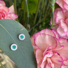 Load image into Gallery viewer, Emerald And Diamond Stud Earrings
