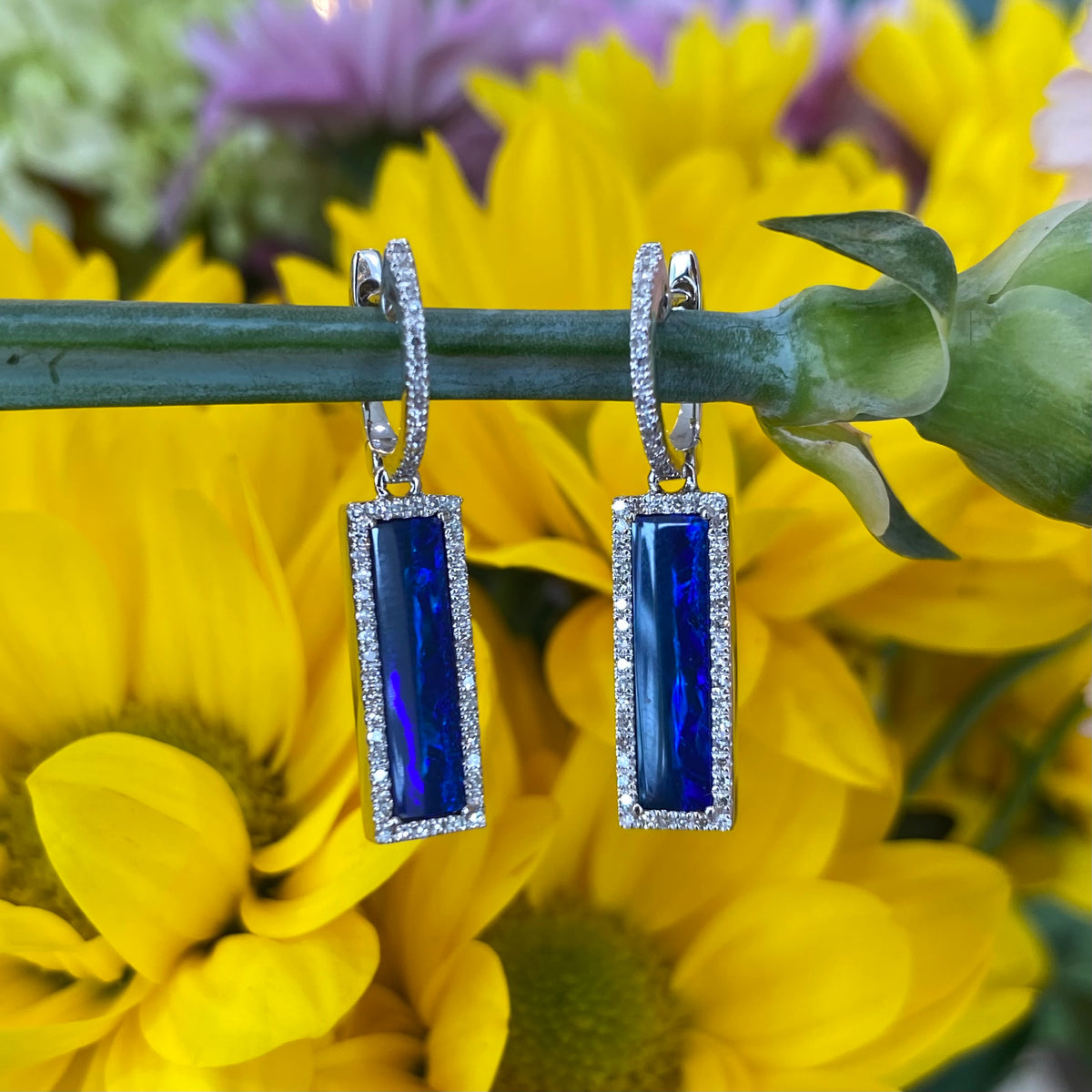 Elegant Opal & Diamond Drop Earrings