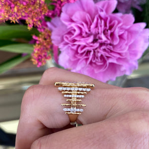 Retro Style Diamond Stick Ring in Yellow and White Gold