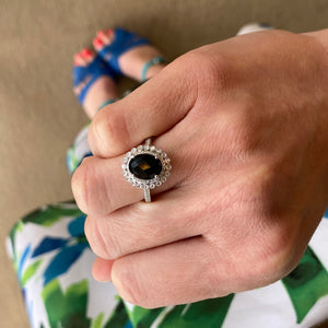 Black Onyx and Diamond Ring in White Gold