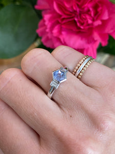 Pale Blue Sapphire & Baguette Diamond Ring