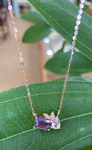 Amethyst and White Topaz Mosaic Necklace in Rose Gold