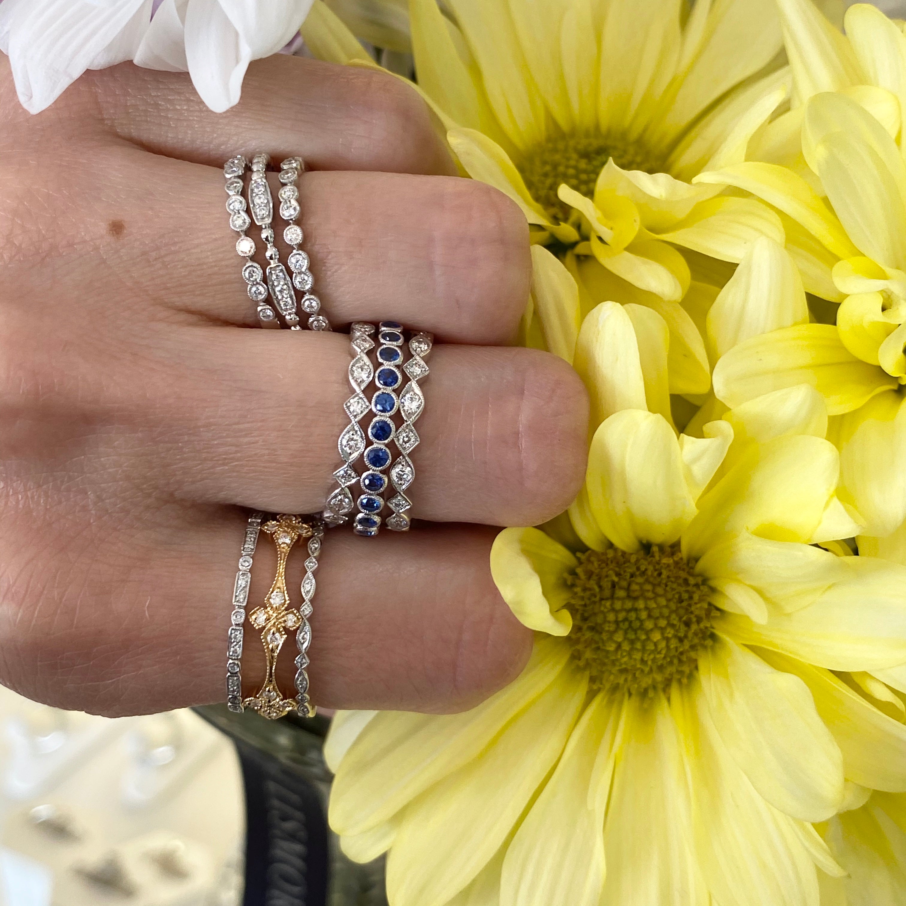 Unique Diamond & Milgrain Wedding Band