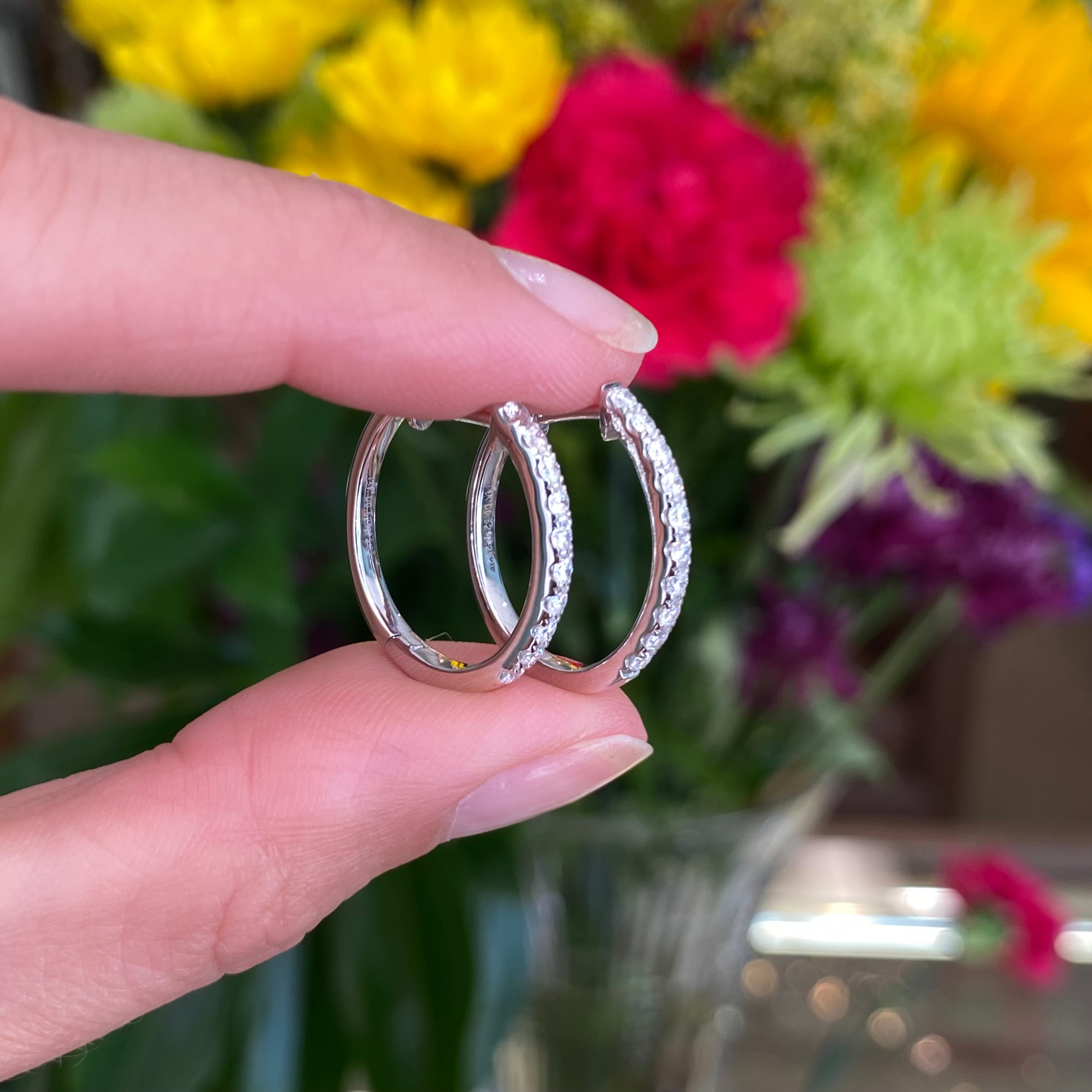 White Gold Diamond Medium Huggie Hoops