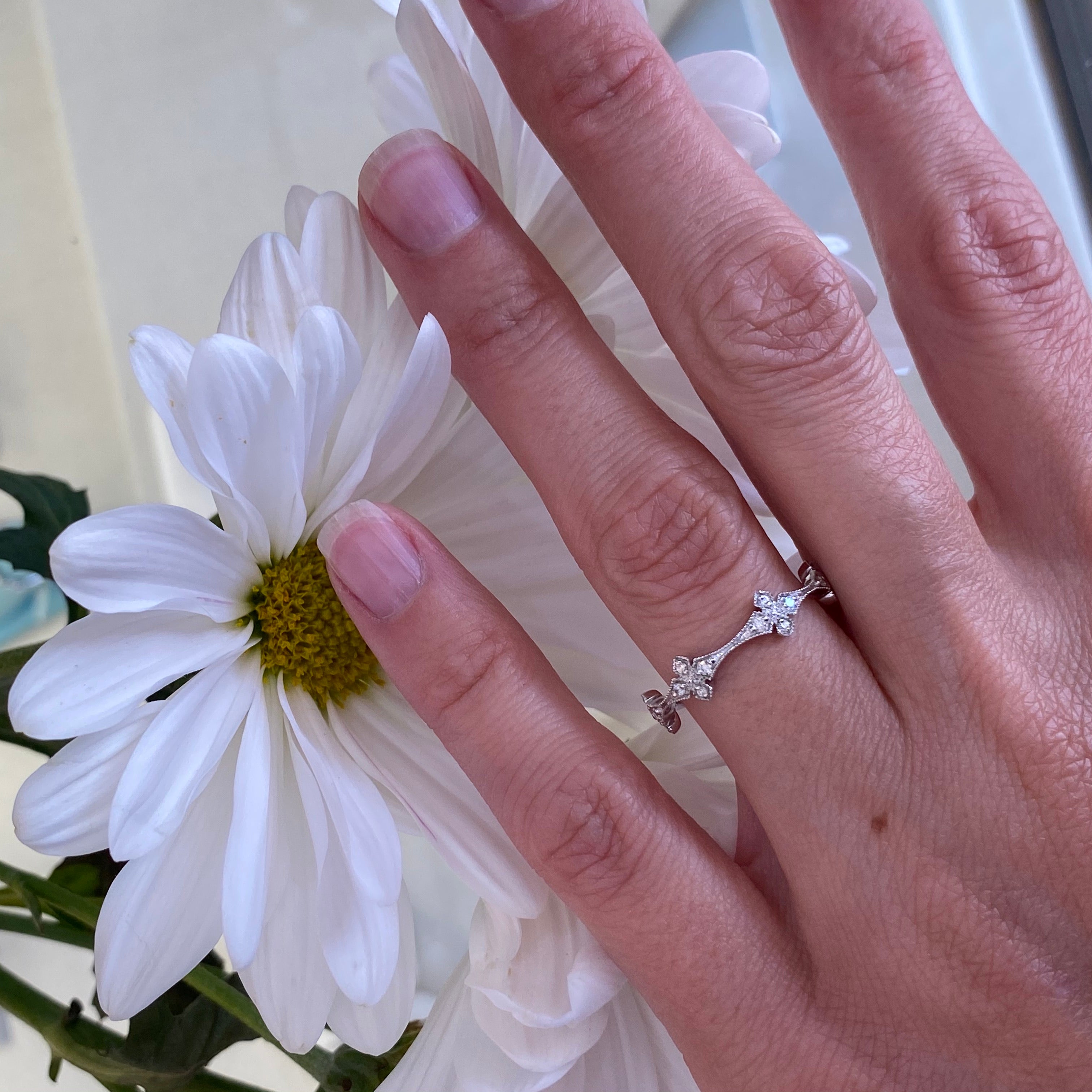 Unique Diamond & Milgrain Wedding Band