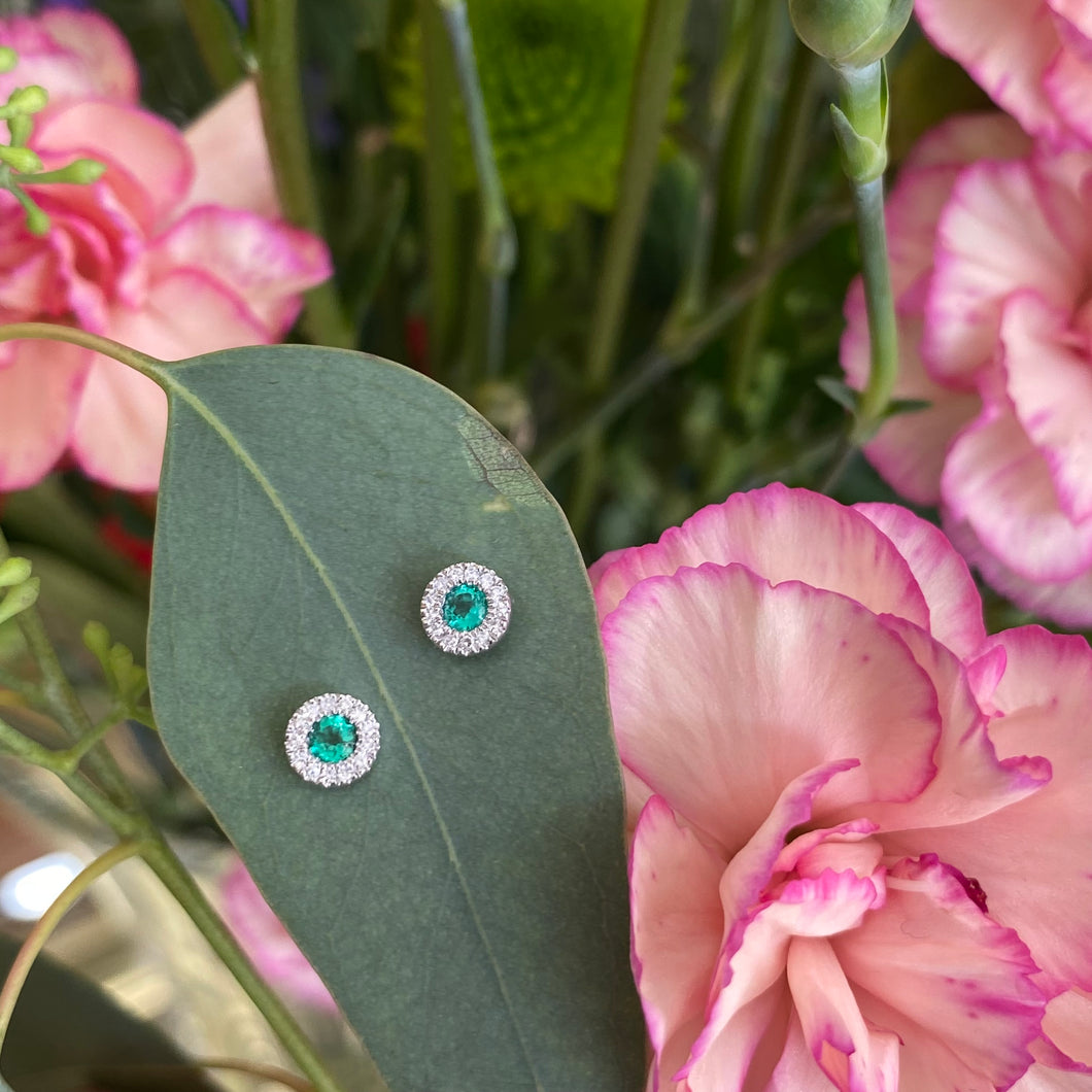 Emerald And Diamond Stud Earrings