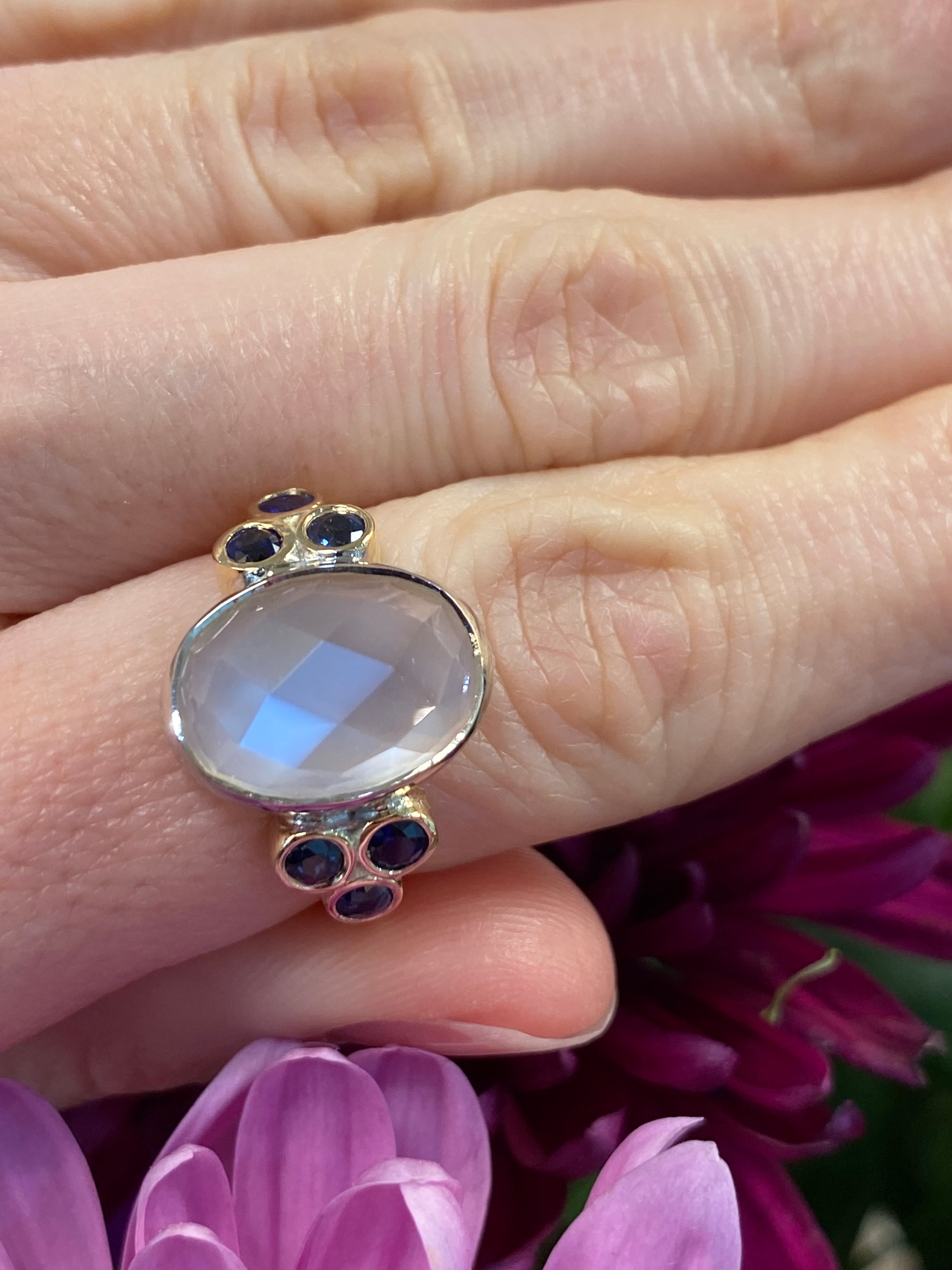 Moonstone & Sapphire One-of-a-kind Ring