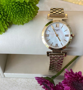 Mother of Pearl Dial Gold Toned Bracelet Watch