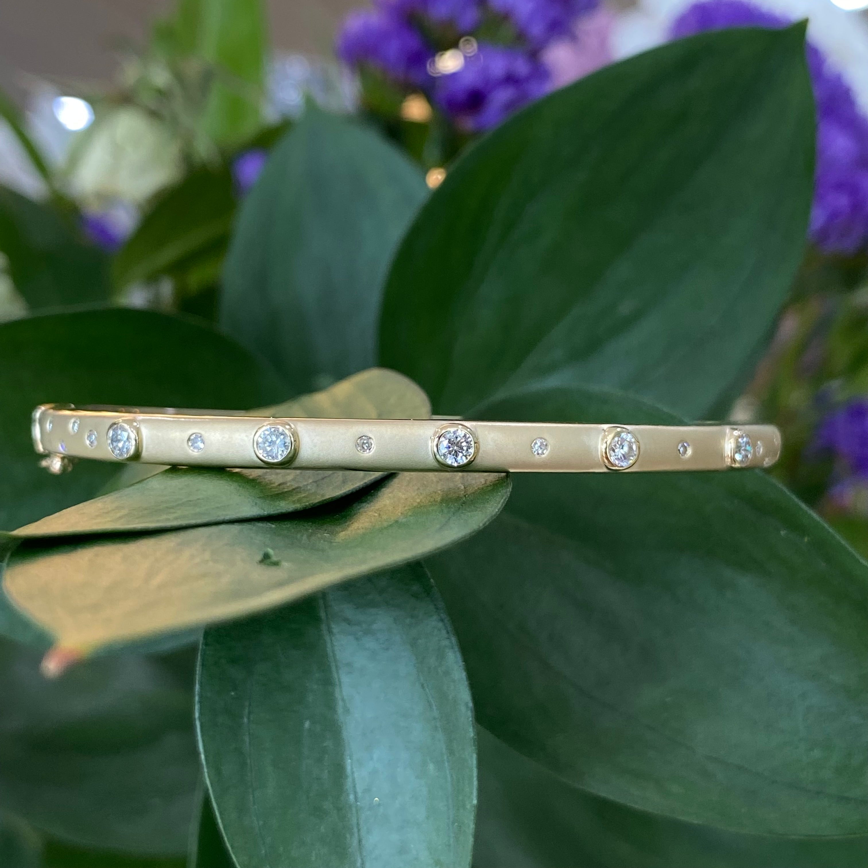 Diamond & Gold Satin Finish Bangle Bracelet