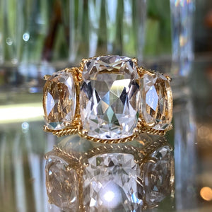 Rock Crystal & 18K Yellow Gold 3 Stone Ring 🤍