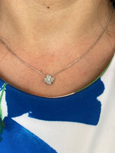 Petite Diamond Flower Necklace with Adjustable Chain in White Gold