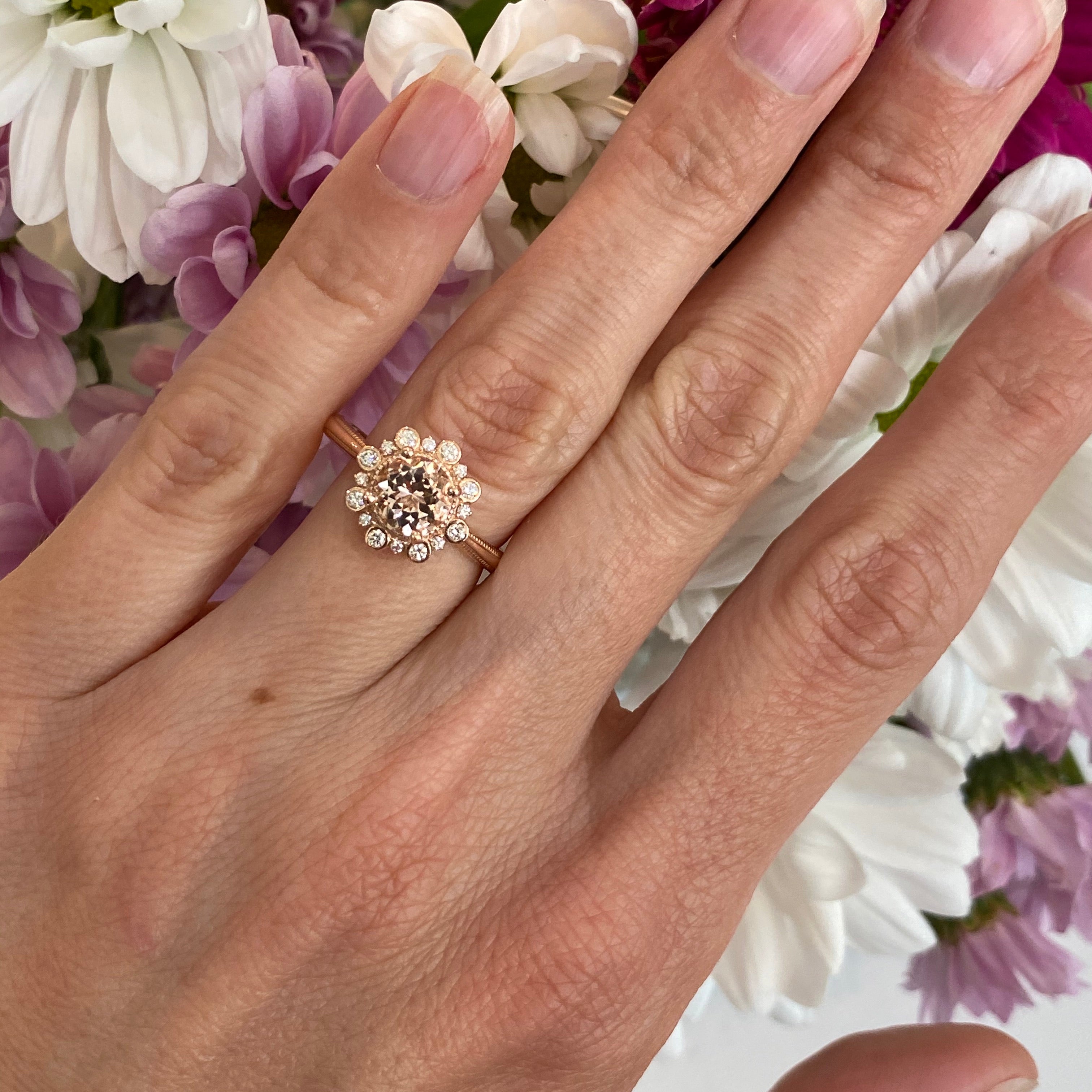 Morganite & Diamond Round Rose Gold Ring