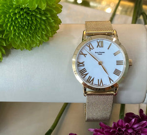 White Dial Gold Mesh Bracelet Watch