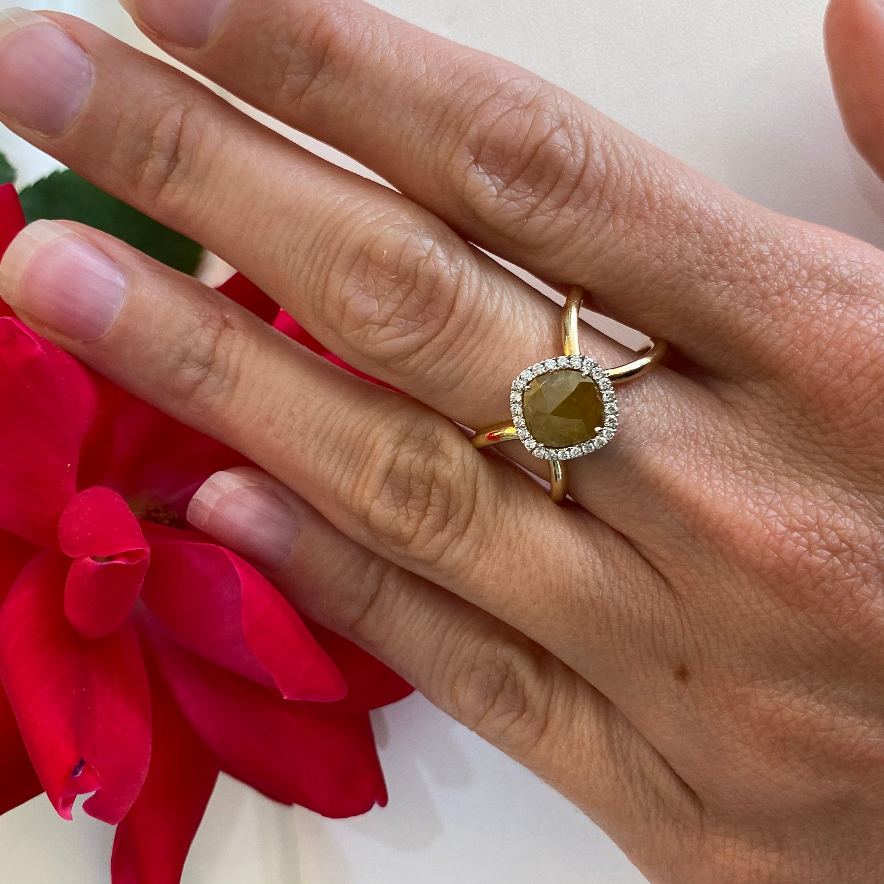 Yellow Diamond Slice Halo Split Ring