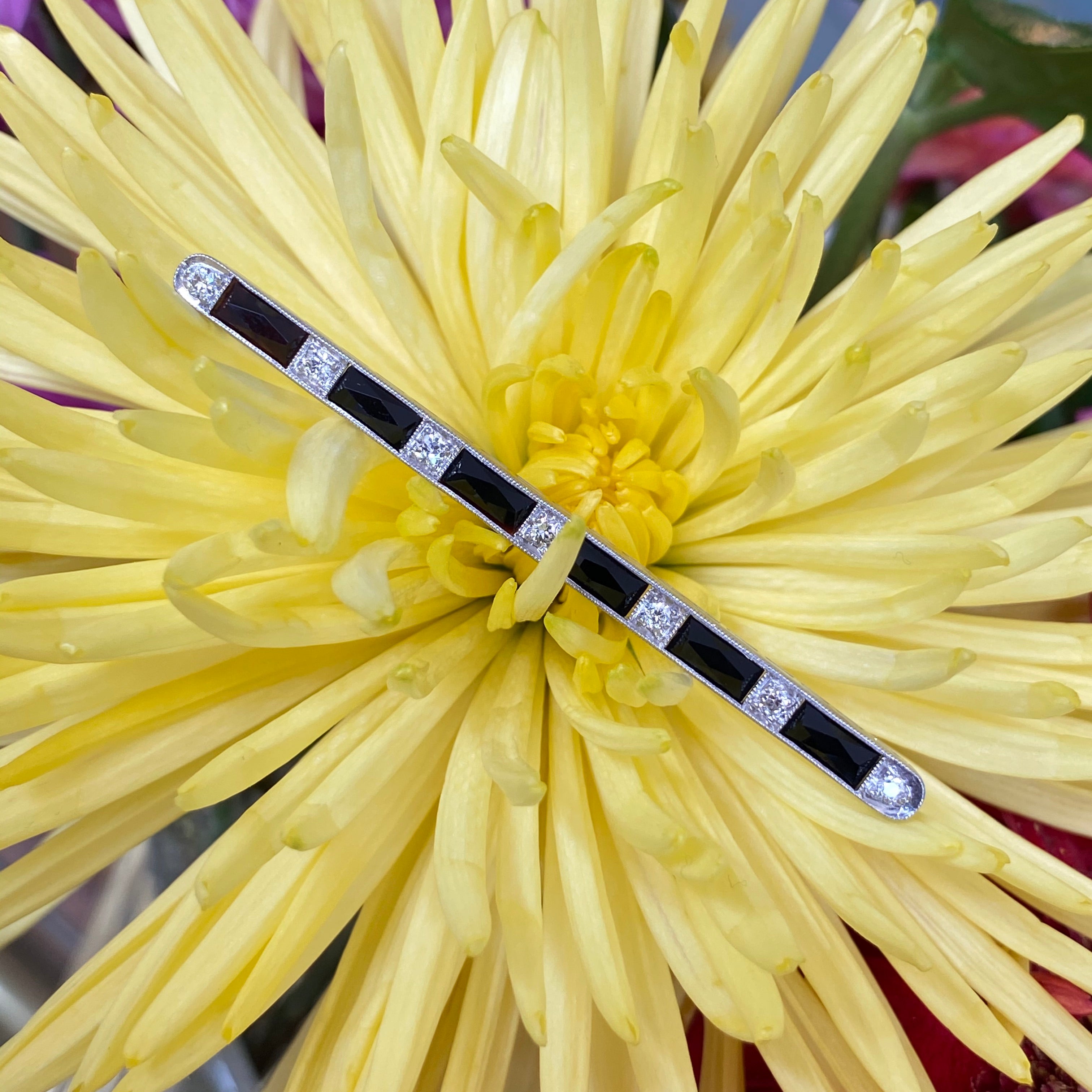 Art Deco Black & White Bar Brooch