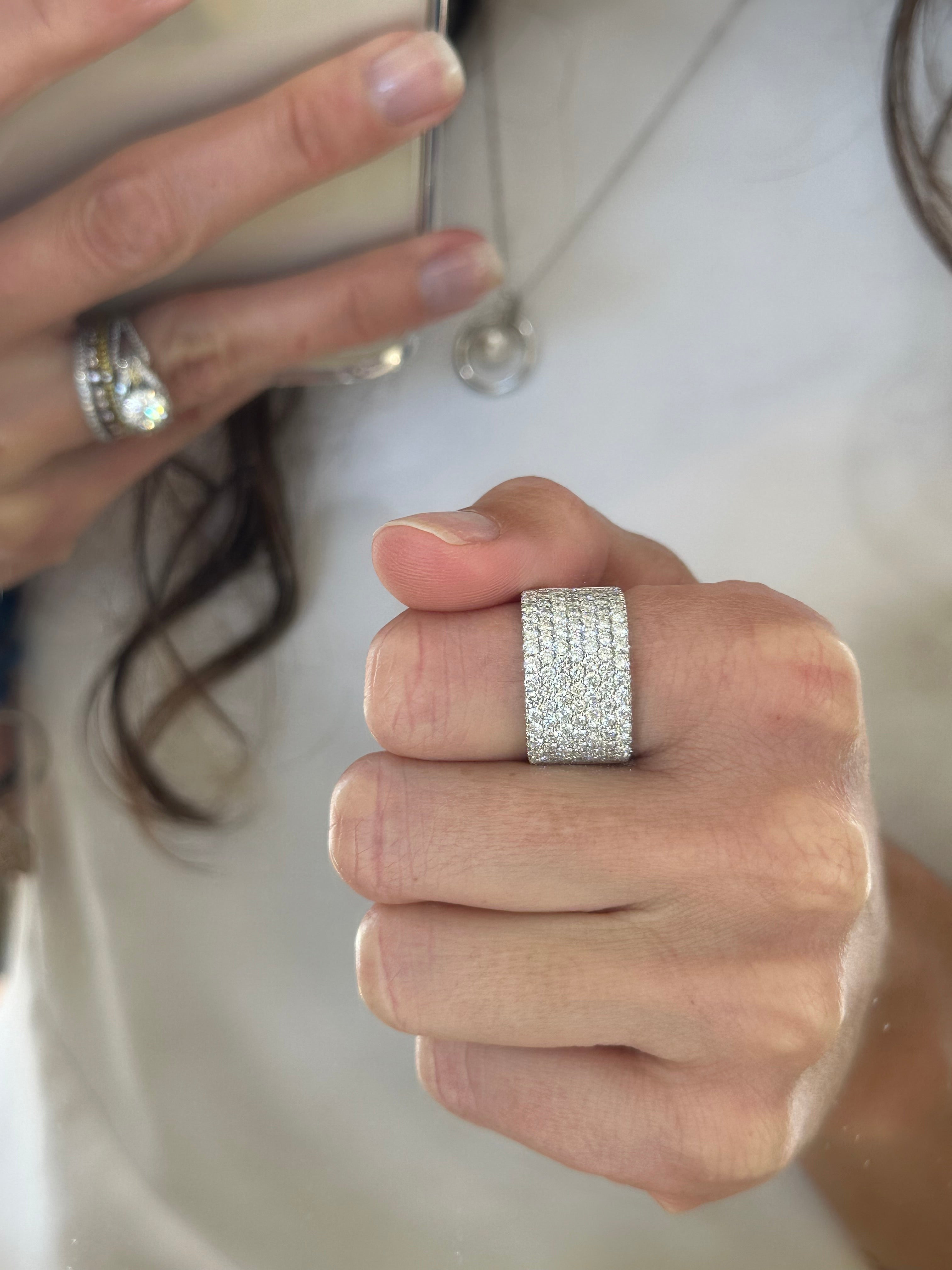 Pavé Diamond 18K Wide Band Ring