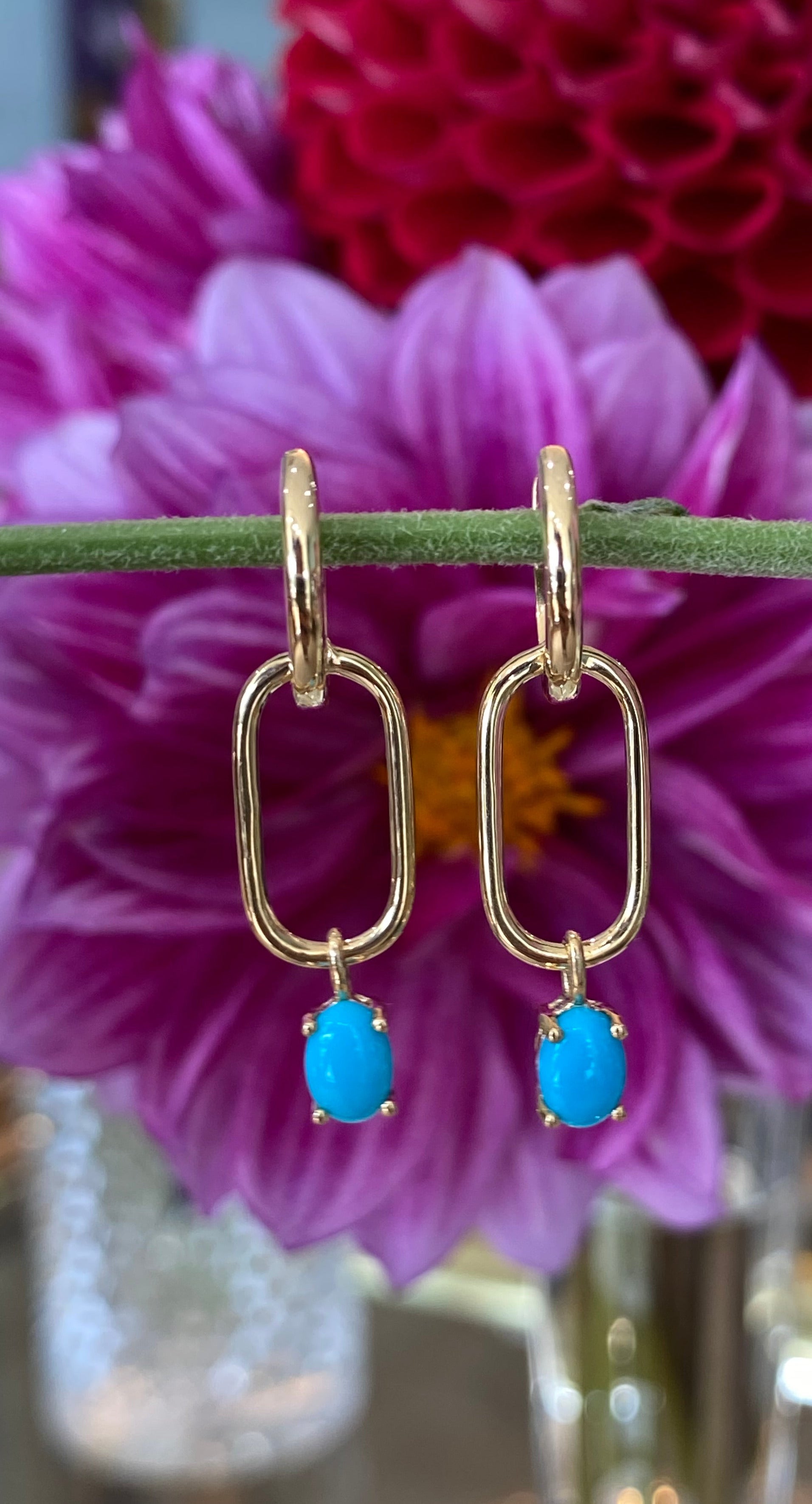 Turquoise Paper Clip Gold Hoop Earrings
