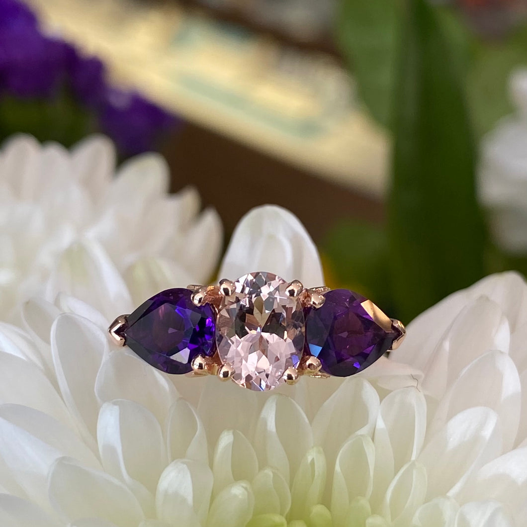 *On The Rocks* Morganite, Amethyst & Rose Gold Cocktail Ring 🍹