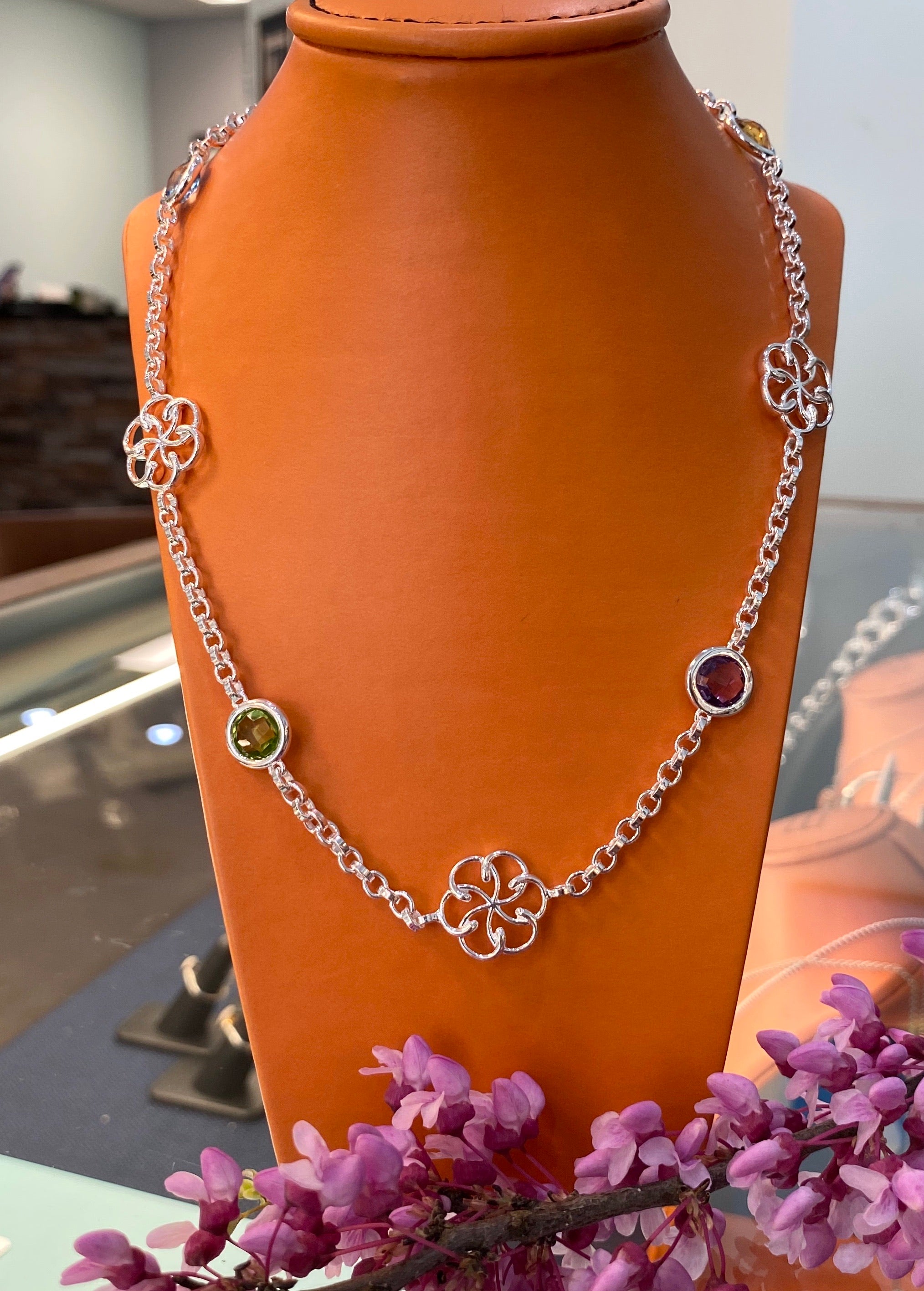 Sterling Silver Multi Gemstone 24” Necklace