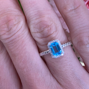Blue Topaz and Diamond Ring with Twisted Band