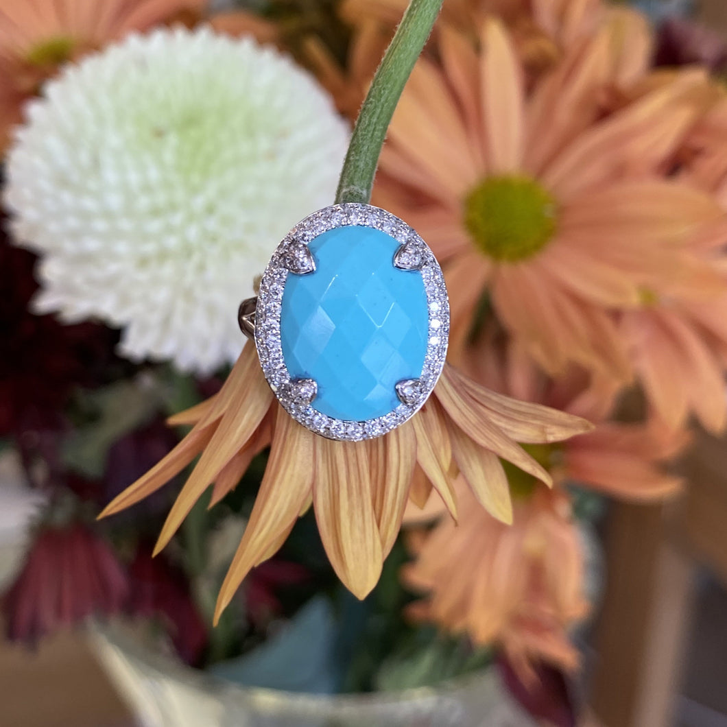 Turquoise & Diamond Halo Ring