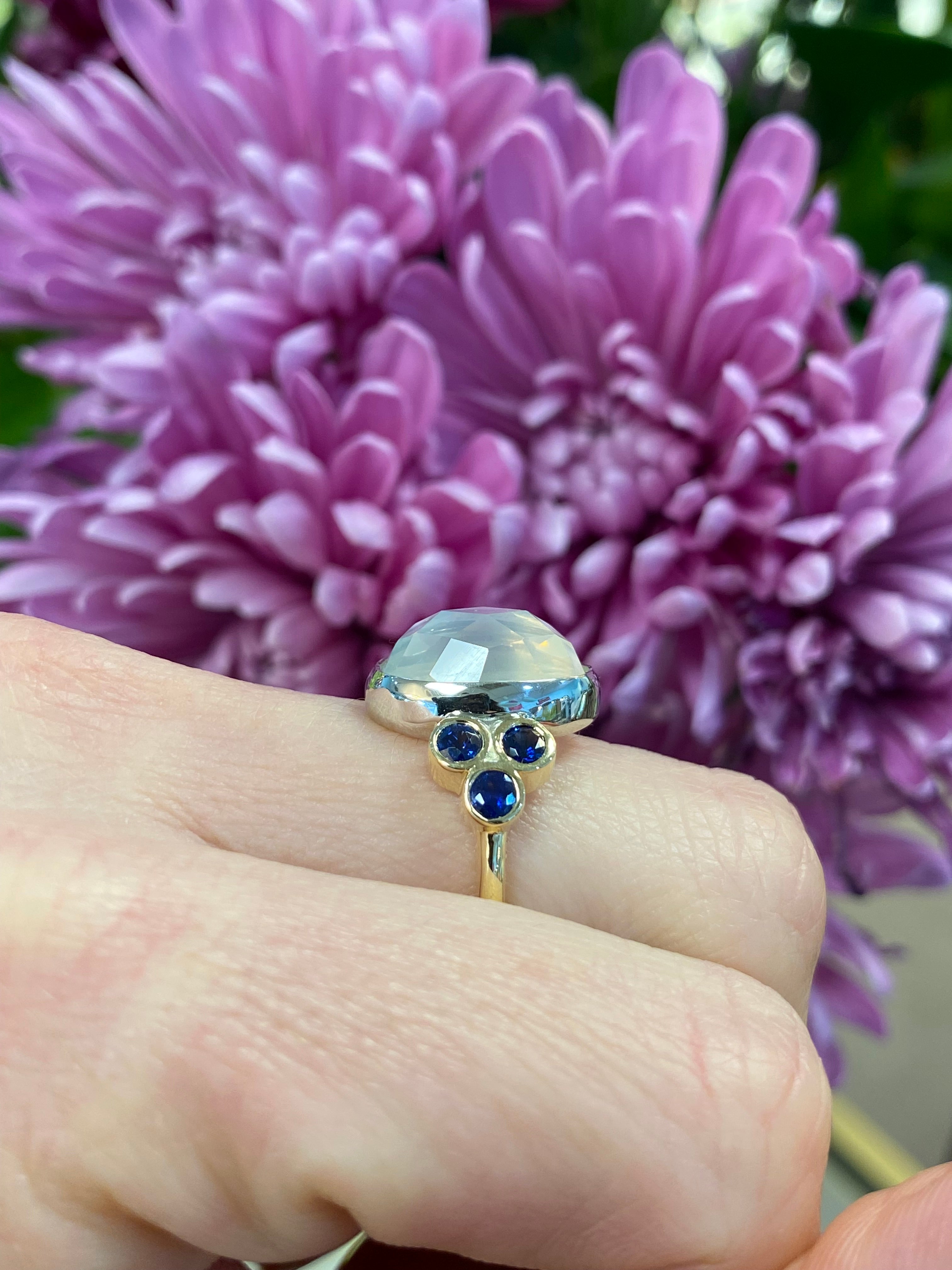 Moonstone & Sapphire One-of-a-kind Ring