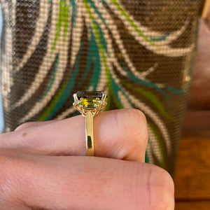 Oval Iolite, Peridot & Diamond Ring in 18K Yellow Gold
