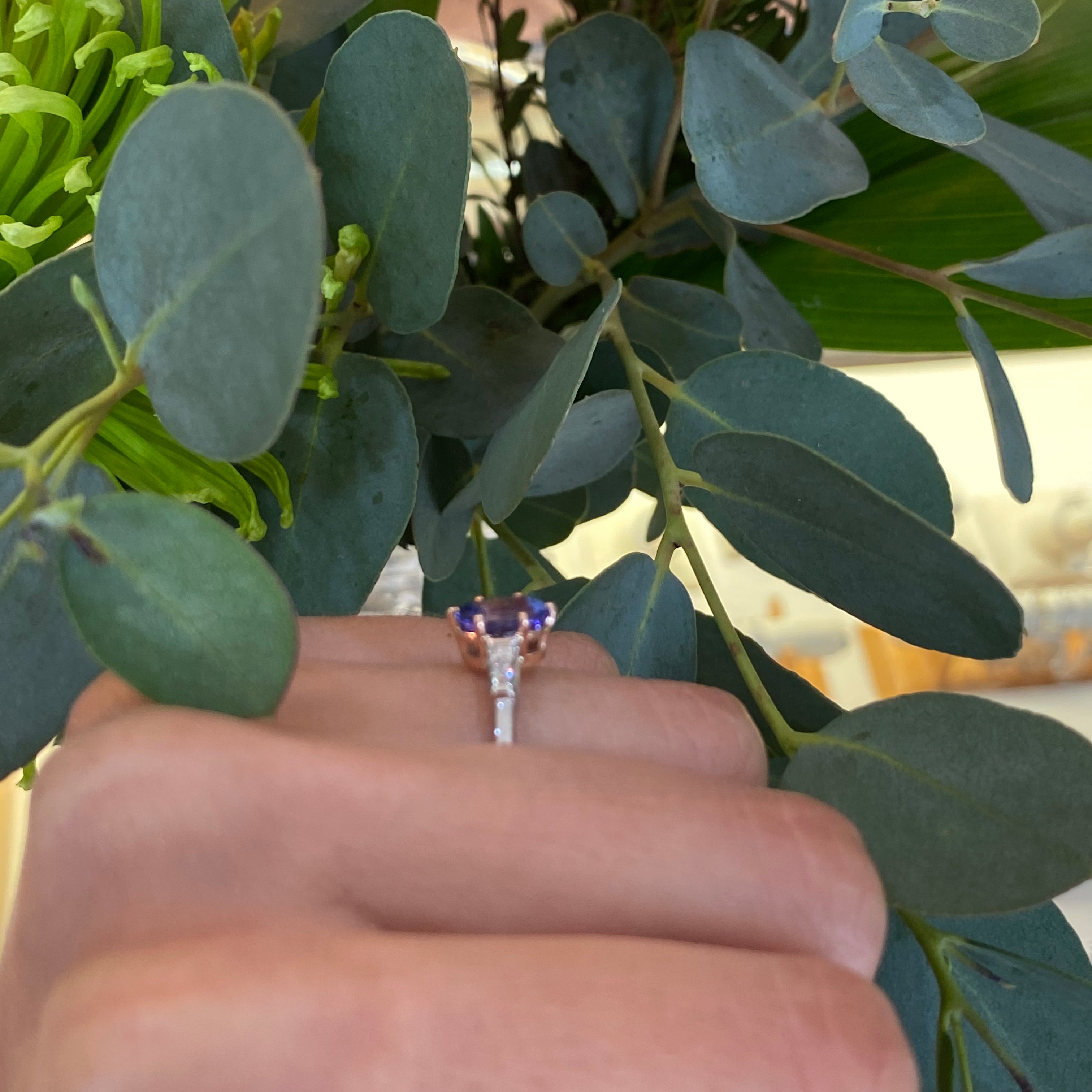 Tanzanite & Diamond Ring set in Rose Gold & Platinum