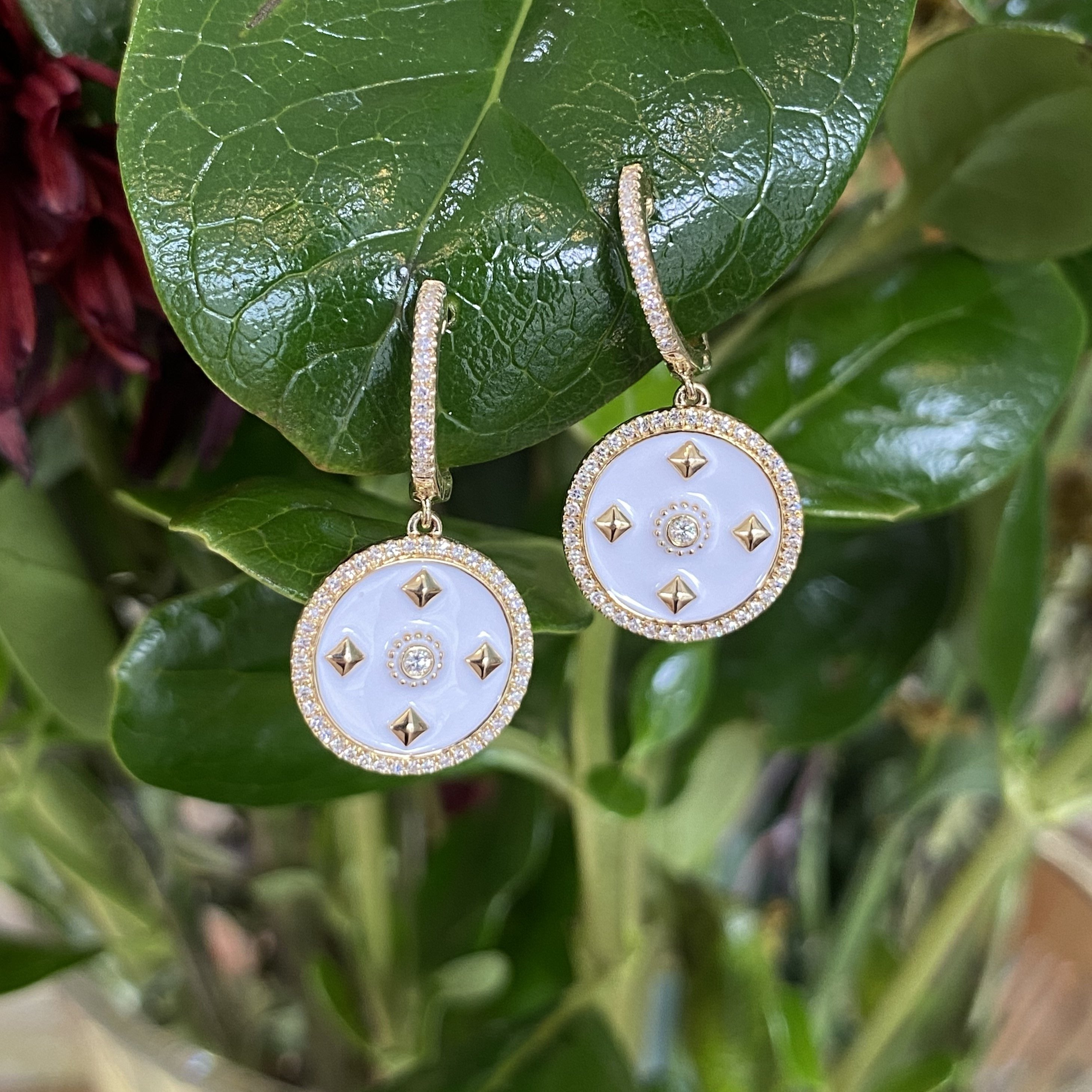 Diamond & Gold Enameled Earrings