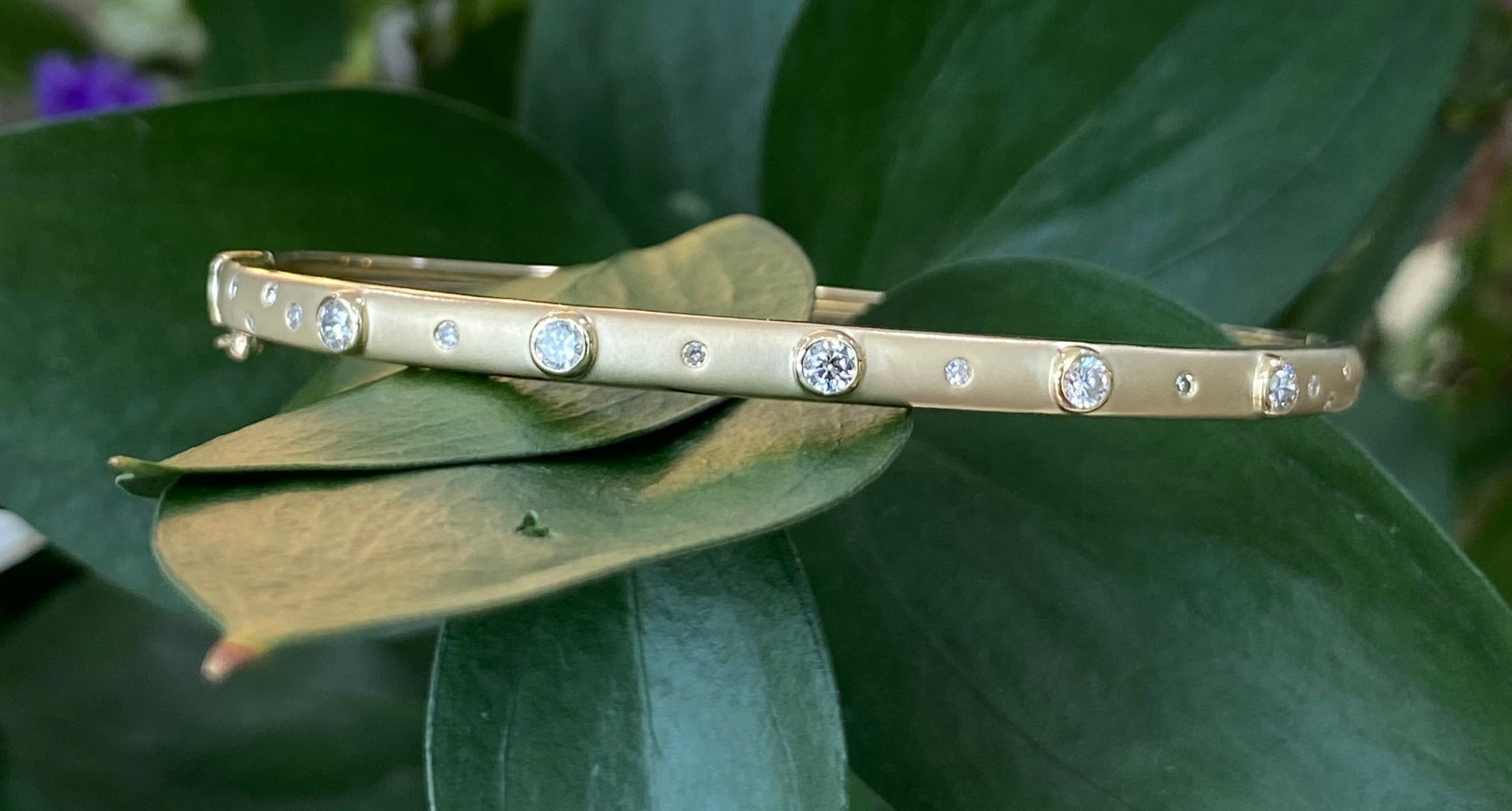 Diamond & Gold Satin Finish Bangle Bracelet