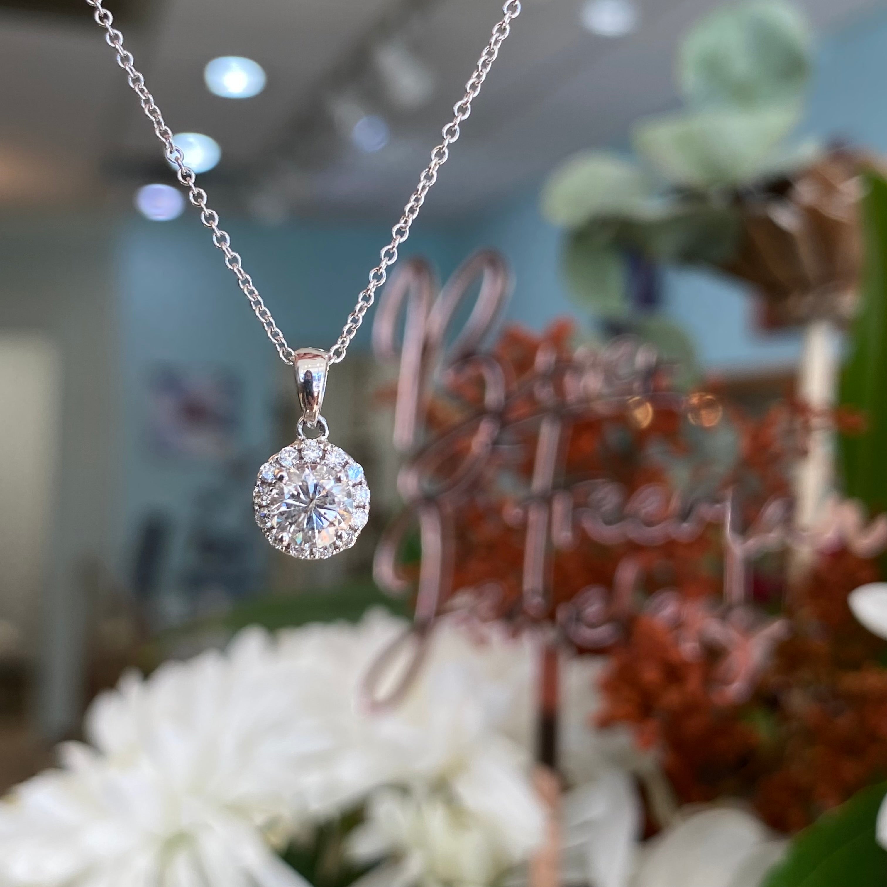 Diamond Halo Pendant Necklace