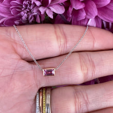 Load image into Gallery viewer, Custom Made Emerald Cut Pink Sapphire Necklace in Rose Gold

