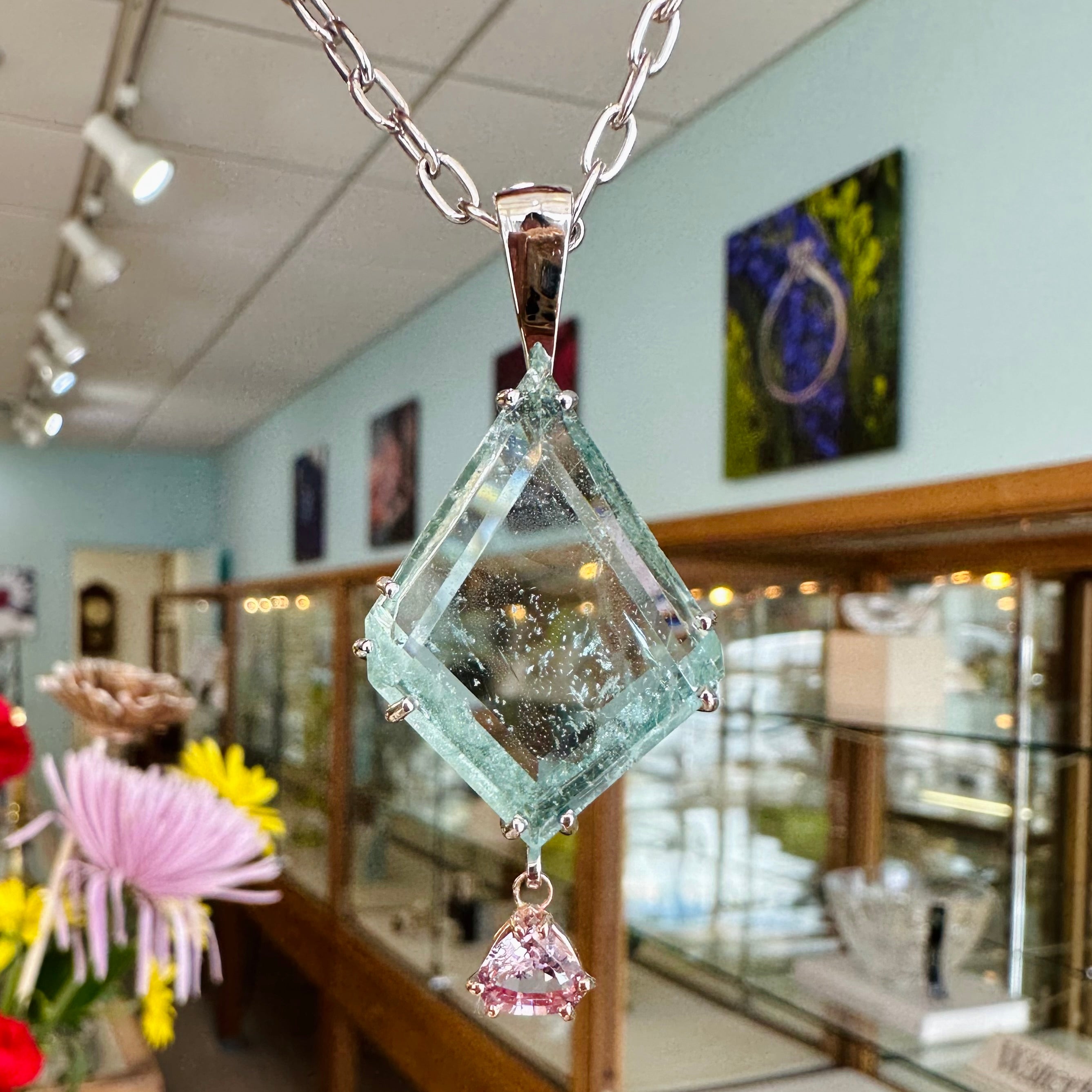 Aquamarine & Pink Sapphire Necklace