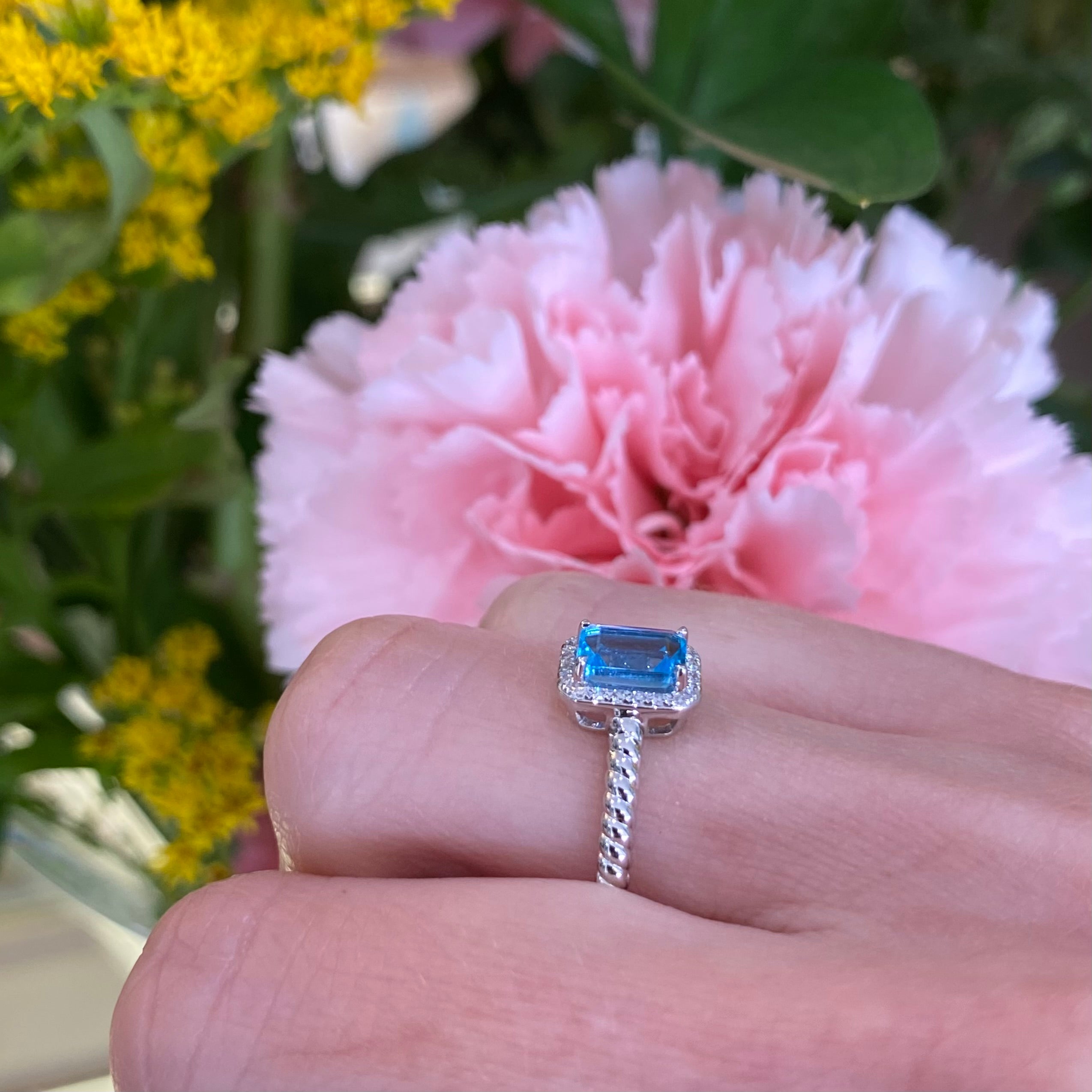 Blue Topaz and Diamond Ring with Twisted Band