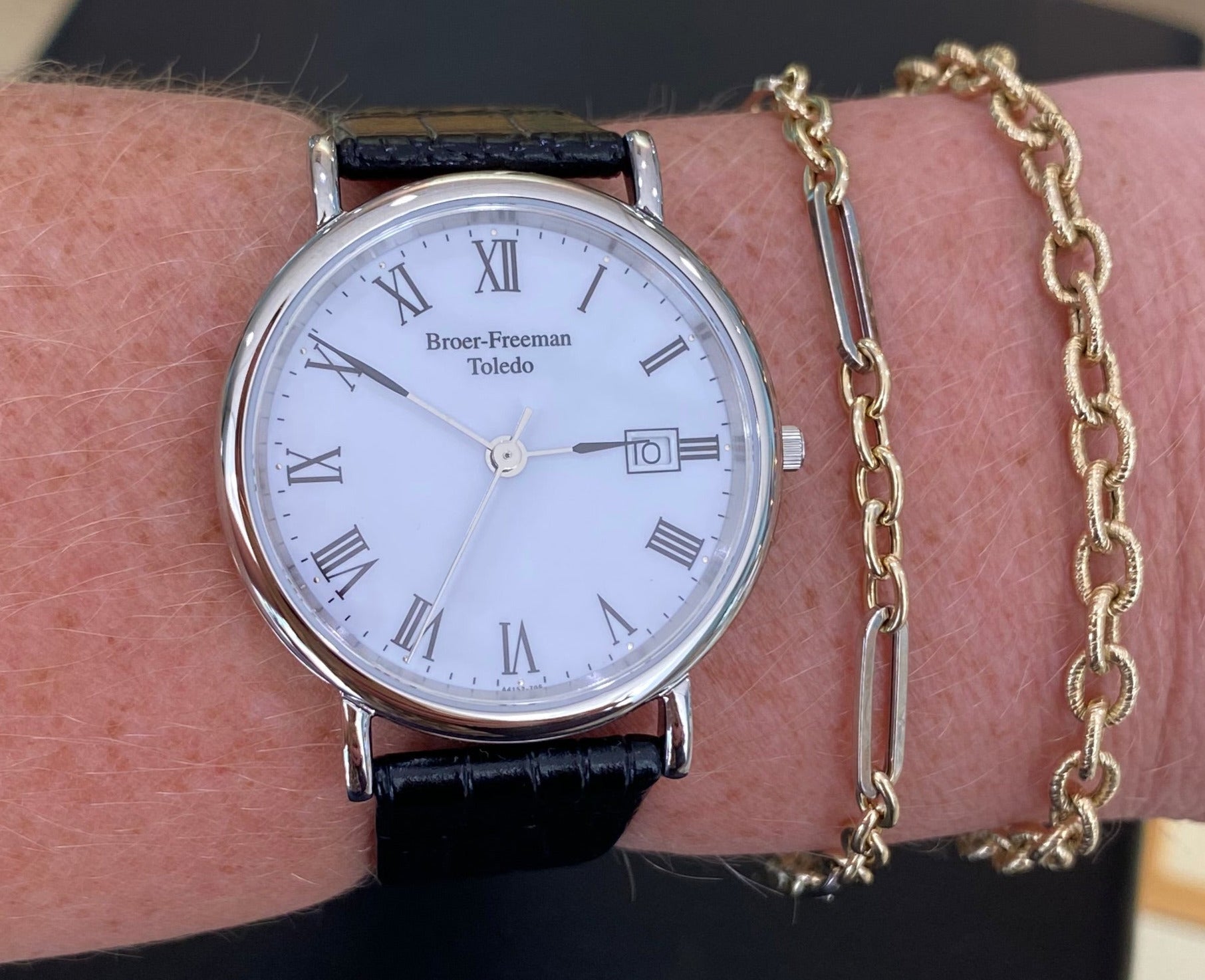 White Dial Silver Toned Black Leather Watch