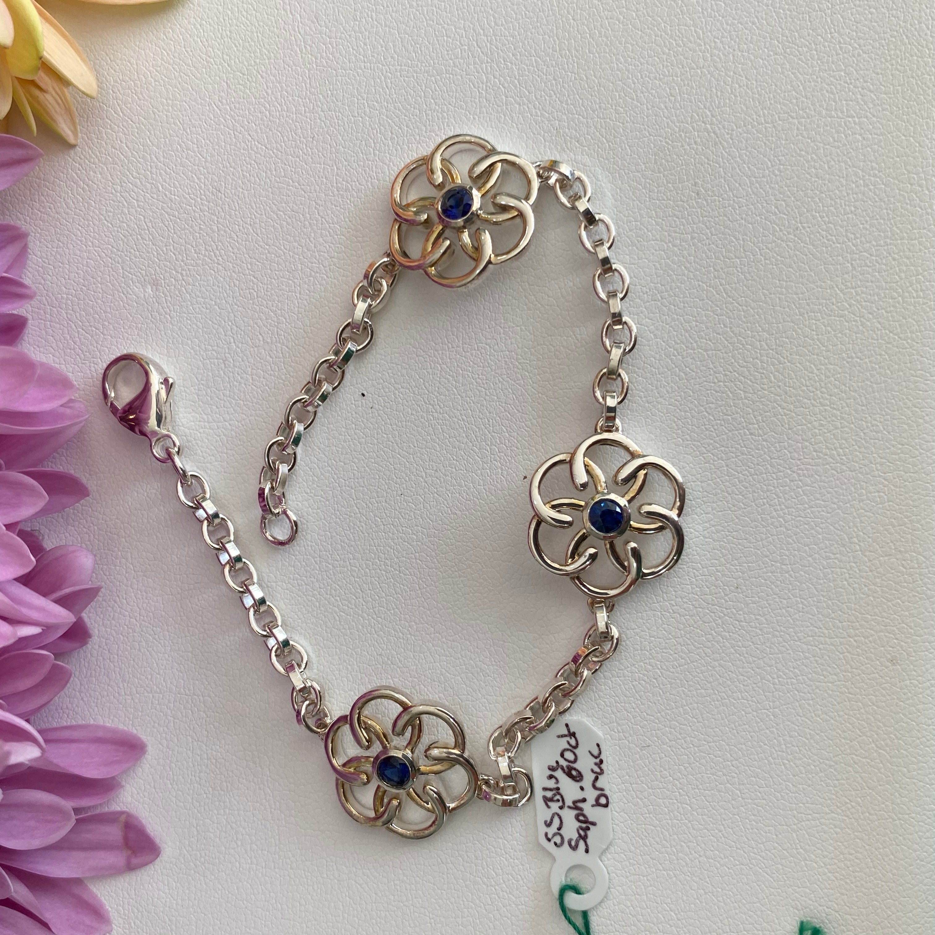 Sapphire Sterling Silver Celtic Knot Link Bracelet