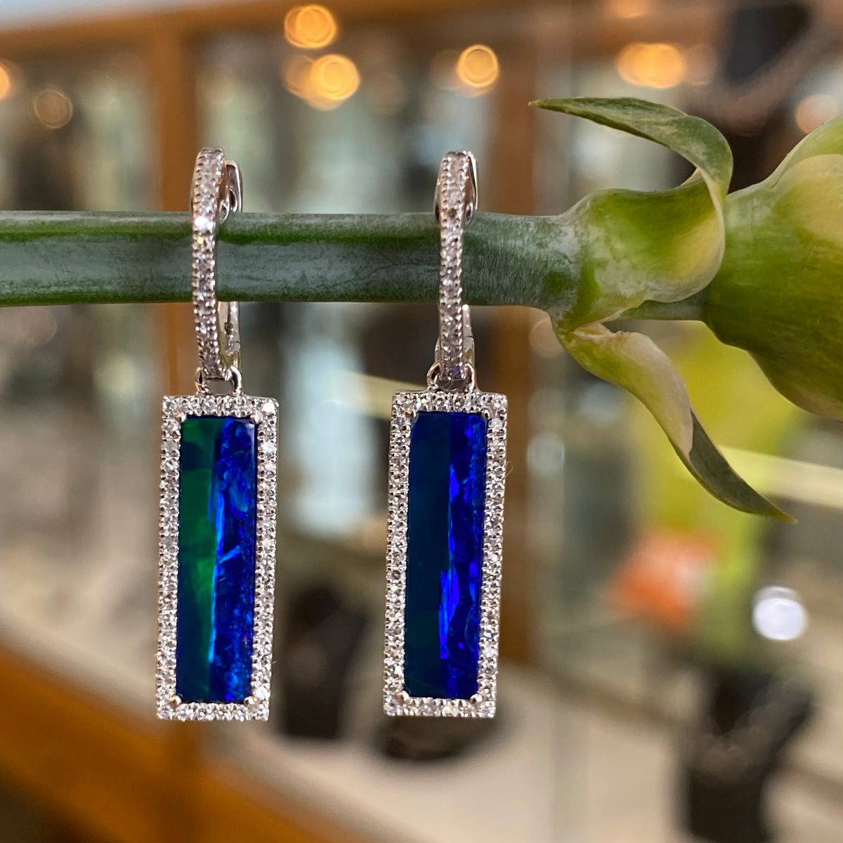 Elegant Opal & Diamond Drop Earrings